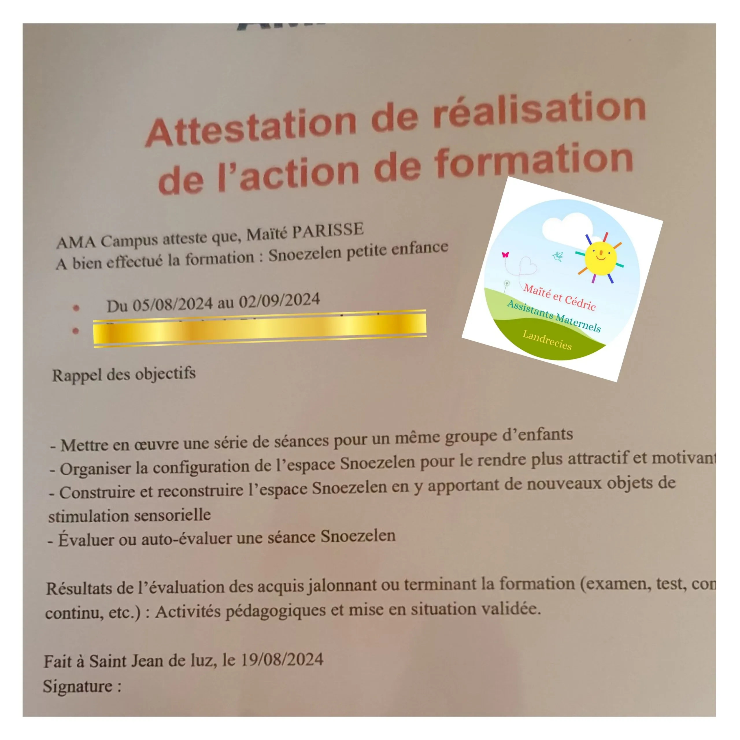 Formation Snozelen petite enfance: Validée