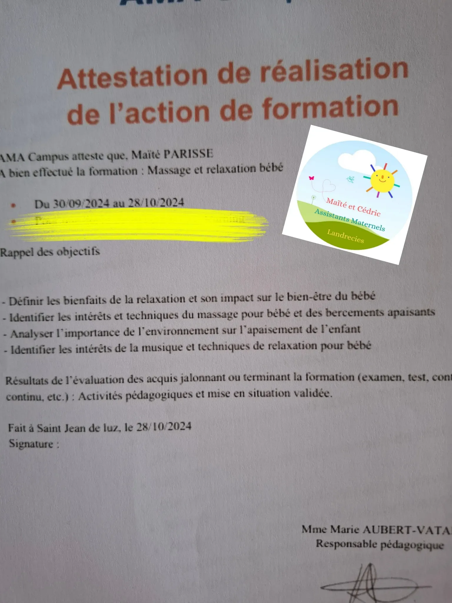 Formation massage et relaxation bébé : Validée